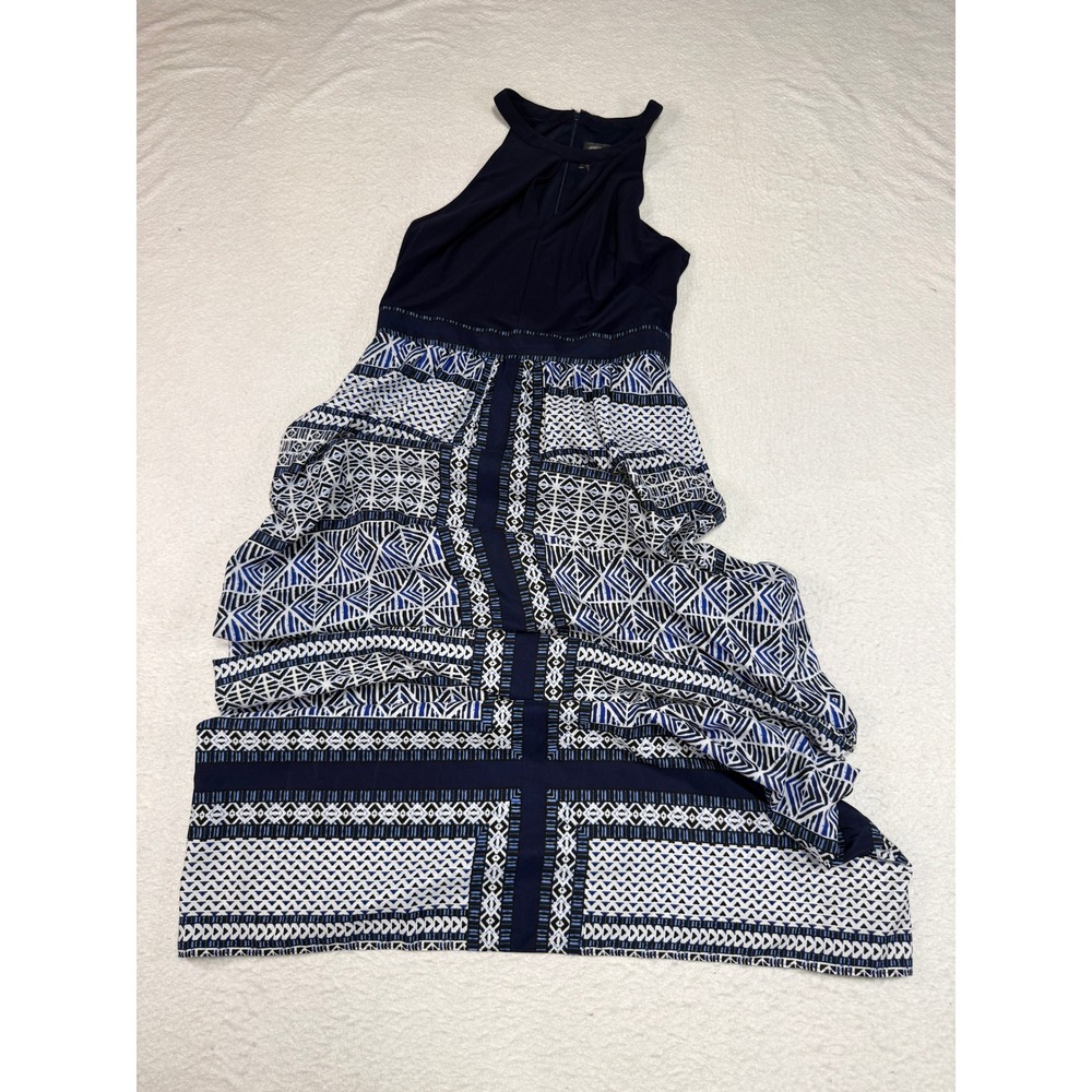 Vince Camuto Navy Blue Geometric Print Halter Maxi Dress Size 8